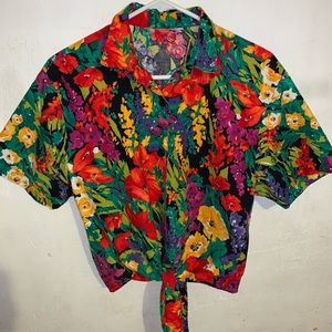 Floral button down crop shirt